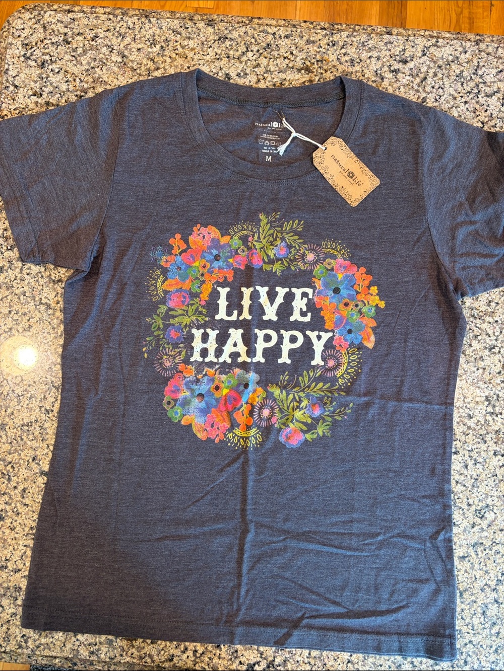 Live Happy Floral Graphic Tee - Navy Heather